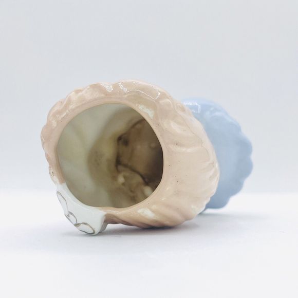 Vintage 50's Glamour Girl Lady Head Vase Blue W/ Gold Gilt Flowers Planter. Flaw - Picture 5 of 6